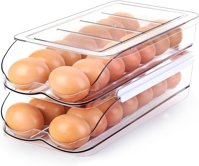 Egg Holder for Fridge, Automatic Rolling Egg Container for Refrigerator, Stackable Fridge Organiz... | Amazon (US)