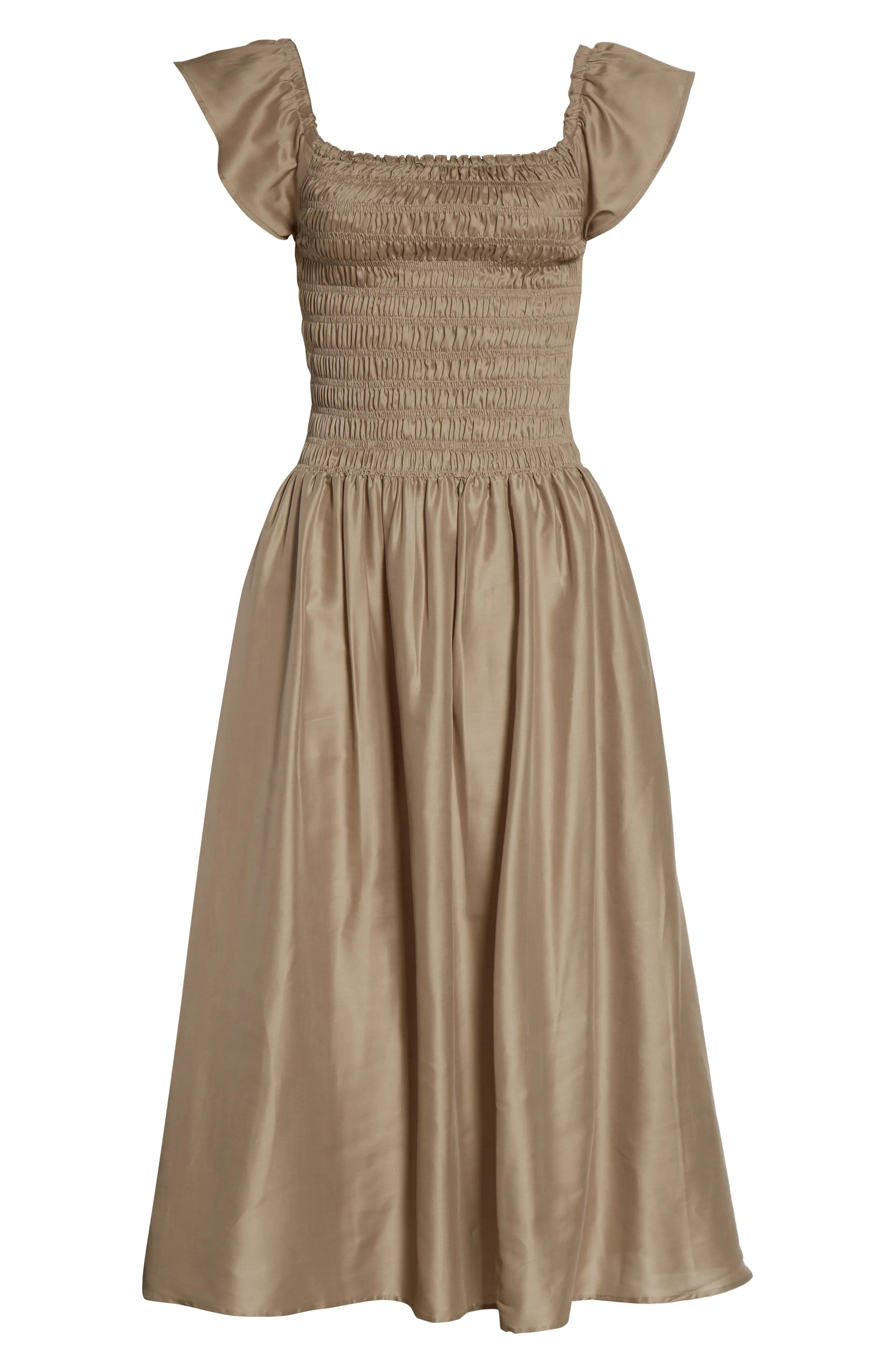 Toteme Smocked Midi Dress, Size 6 Us in Concrete Grey at Nordstrom | Nordstrom