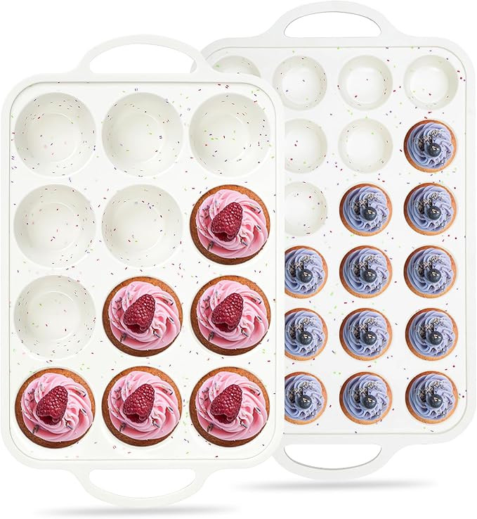 Regular 12 Cup and Mini 24 Cup Nonstick Cupcake Pan Set Silicone Muffin Pan for Baking Silicone C... | Amazon (US)