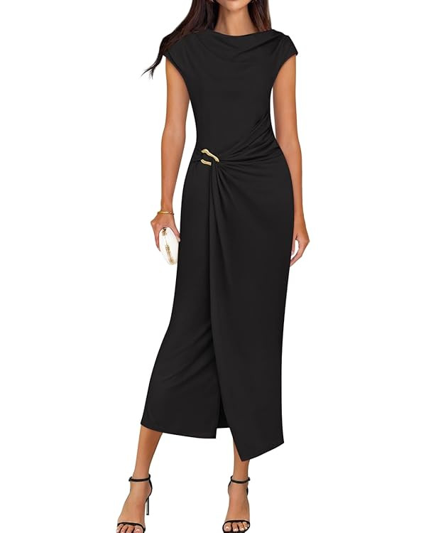 ZESICA Women's 2025 Summer Mock Neck Casual Bodycon Dress Cap Sleeve Elegant Cocktail Party Long ... | Amazon (US)