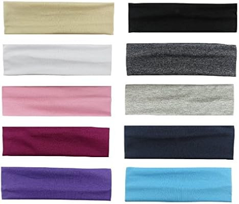 Styla Hair 10 Pack Yoga Headbands - Stretchy Cotton Sports Head Band - Variety Colors | Amazon (US)