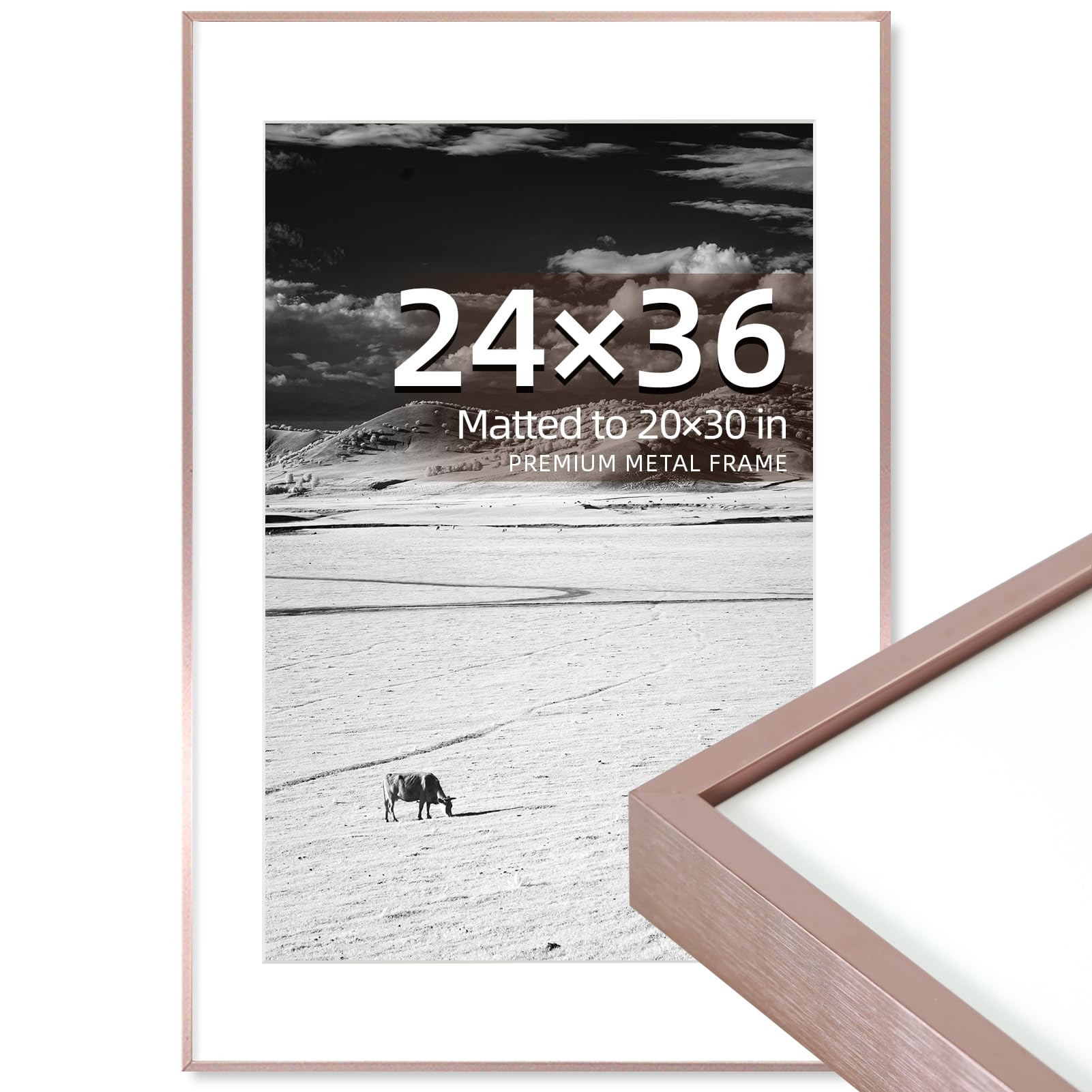 OUZUGIE 24X36 Picture Frame,Display Poster 20X30 With Mat or 24X36 Without Mat,Oak Aluminum Poste... | Amazon (US)