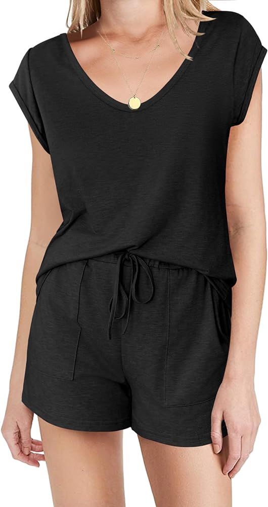 Ekouaer Womens Pajama Sets Comfy Short Sleeve Sleepwear Tops and Shorts Cute Pjs 2 Piece Lounge S... | Amazon (US)