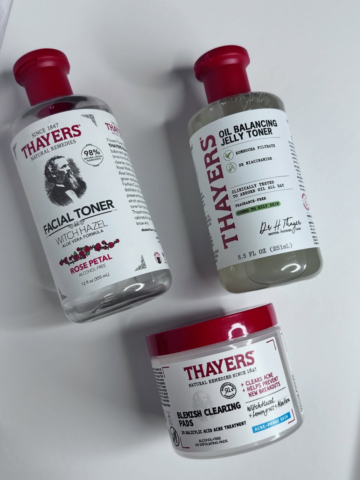 ✨Finding Balance with Thayers: My favorite Trio for Oily T-Zone, Acne & Dark Spots 
🌹 The Rose Petal Toner was the first one I fell in love with. It feels so soothing after cleansing. I love how it refreshes me without any alcohol, so I don’t get that tight, dry feeling. Instead, my skin feels calm, hydrated, and balanced. It also helps to soothe after mosquito or ants bites.

💧 On days when shine gets out of control, the Oil Balancing Jelly Toner helps a lot. The texture is lightweight but powerful it helps keep my T-zone under control all day. What I really notice is how the niacinamide works over time to fade my dark spots, while kombucha gives my skin that healthy, balanced look.

🔹 And for those unpleasant breakouts? The Blemish Clearing Pads are my rescue step. With 2% salicylic acid, they keep my pores clear and stop new breakouts from forming. What I like most is that they don’t sting or dry me out like other acne treatments. The witch hazel and aloe help calm everything down, and with consistent use, I’ve seen my spots fade faster.

Using these three together has been a real change for me. They each do something different, but together, they give me exactly what my skin needs: balance, clarity, and a more even tone.

#LTKFindsUnder50 #LTKBeauty