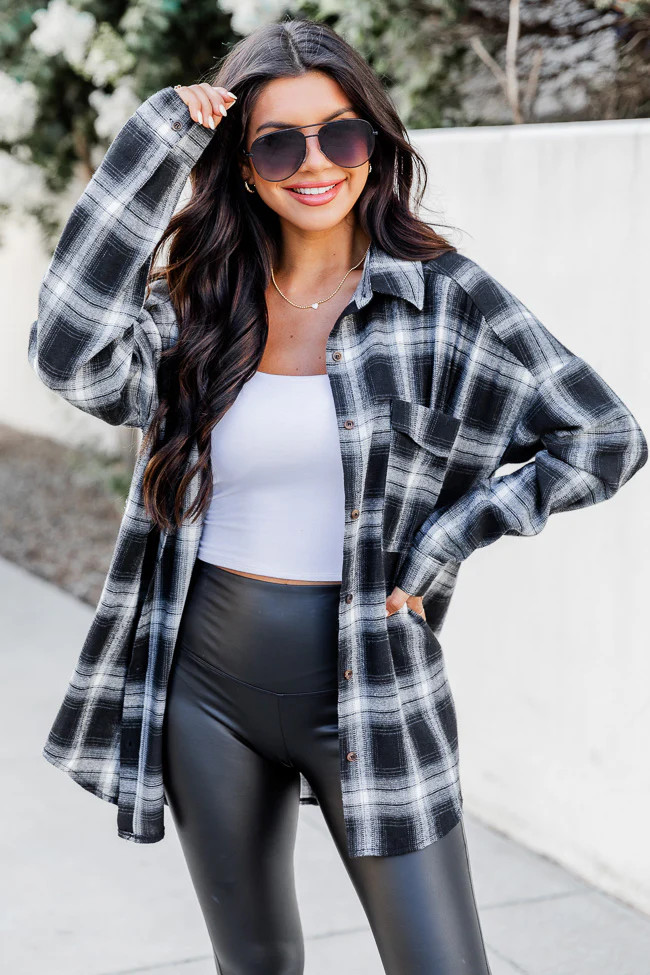 Refreshing Beauty Plaid Black/White Button Front Shirt | Pink Lily