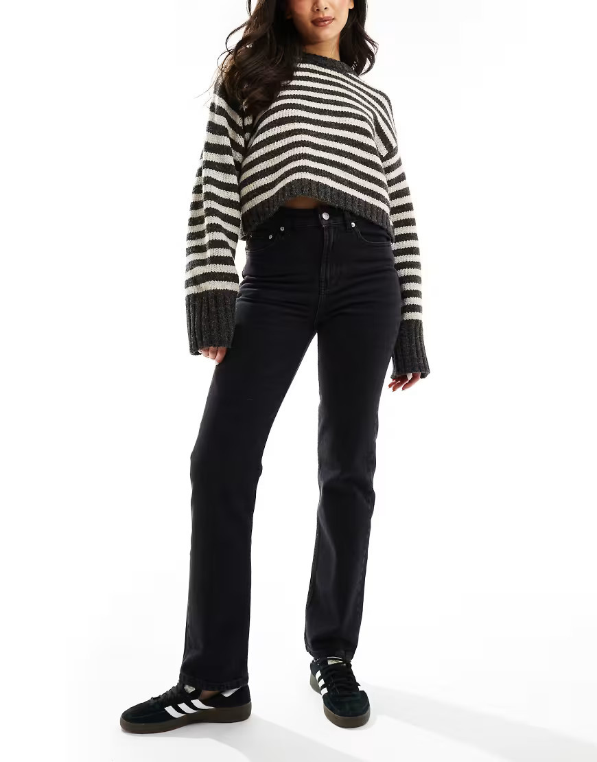 ASOS DESIGN high rise slim straight jeans in black | ASOS (Global)