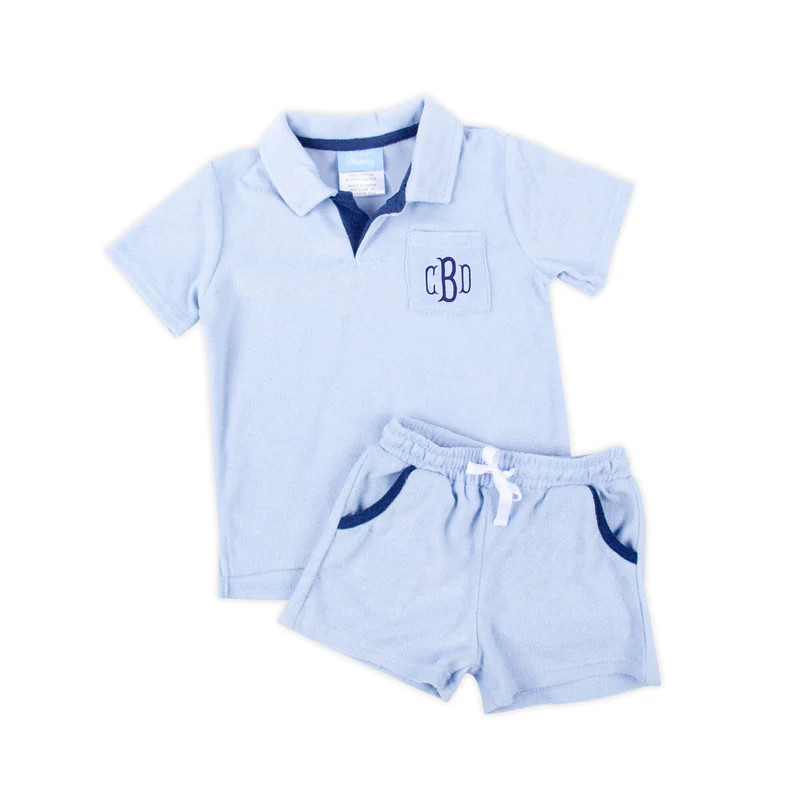 Light Blue Terry Polo Short Set | Classic Whimsy