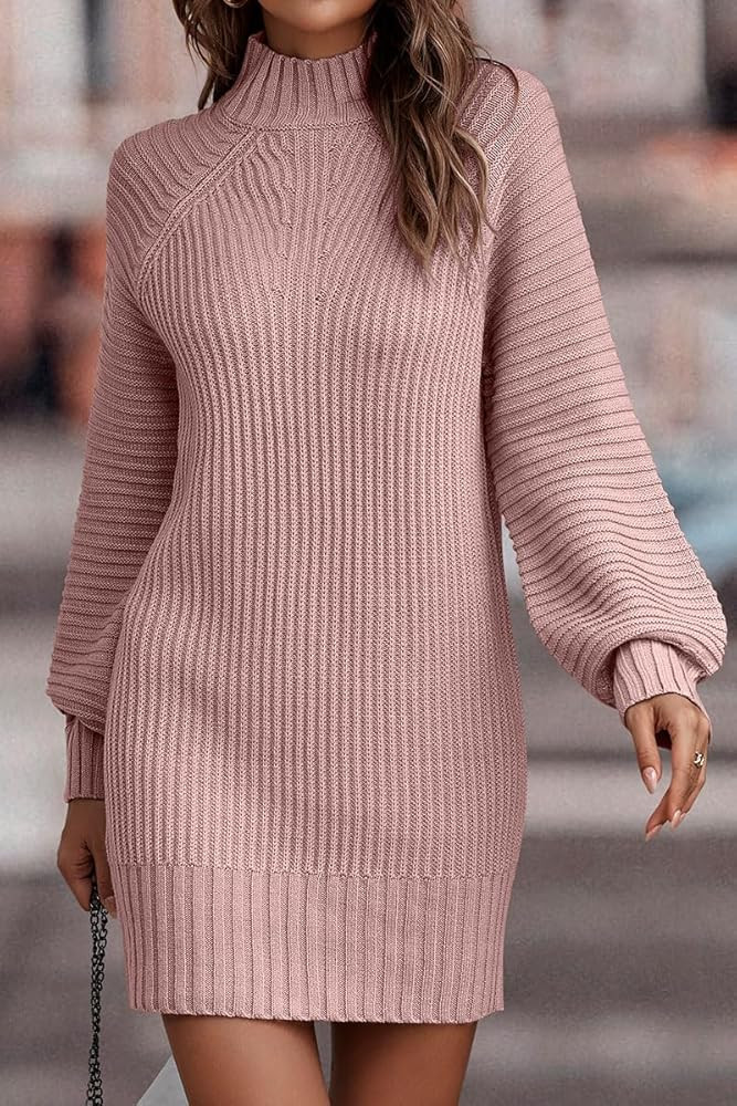 LILLUSORY Women's Mock Turtleneck Sweater Dress Trendy Pullover Puff Sleeve Fall dress Knit Winte... | Amazon (US)