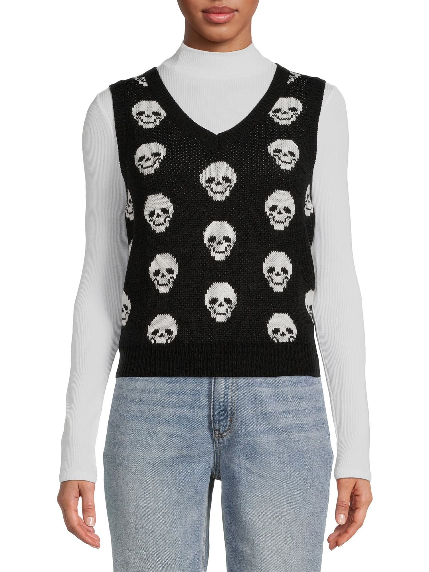 No Boundaries Women’s V-Neck Sweater Vest - Walmart.com | Walmart (US)