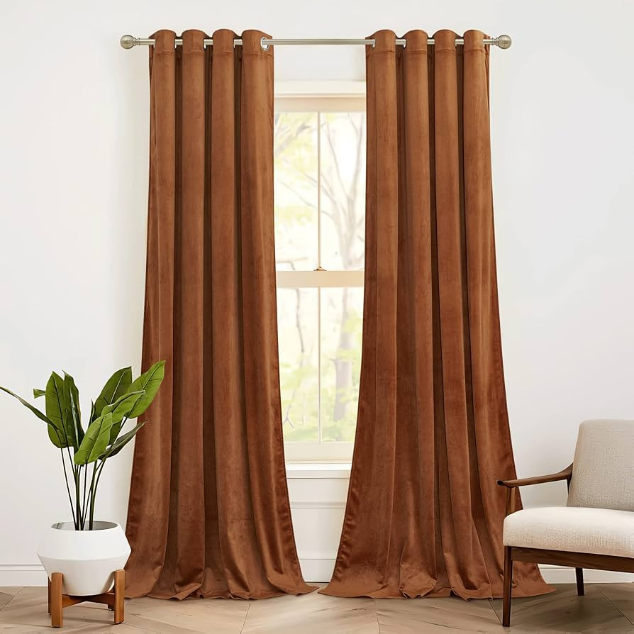 RYB HOME Orange Velvet Curtains 84 inches Length for Living Room, Rustproof Grommet Window Drapes... | Amazon (US)