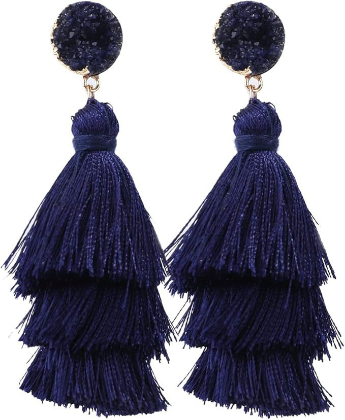 Rave Envy Tassel Earrings - Navy Blue | Amazon (US)