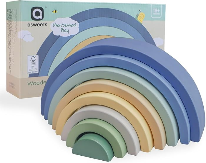 Asweets Wooden Stackable Rainbow Toy, 8 PCS Wooden Building Blocks Set for 1 2 3 Baby, Kids and T... | Amazon (US)