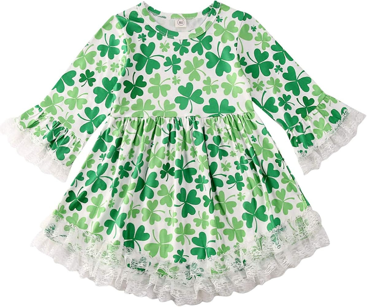 St. Patrick´s Day Toddler Girl Outfit Clover Long Sleeves Toddler Girl St. Patrick´s Day Dress ... | Amazon (US)