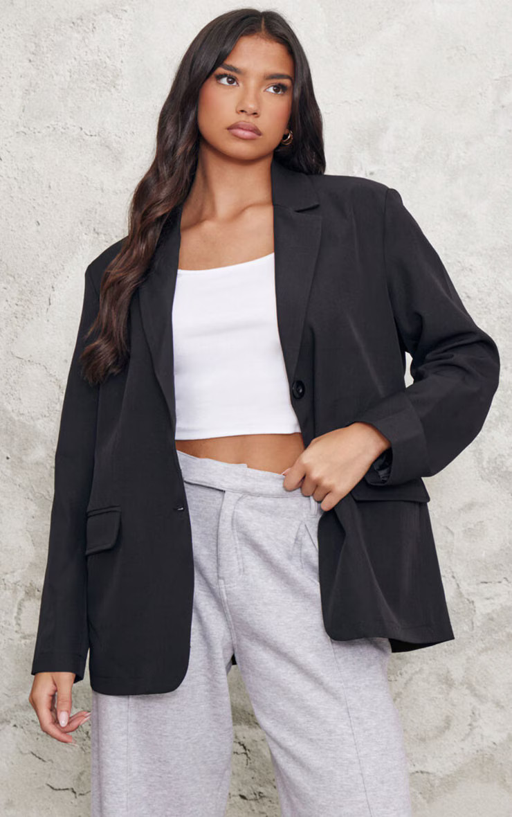 Black Seam Detail Structured Oversized Blazer | PrettyLittleThing CAN