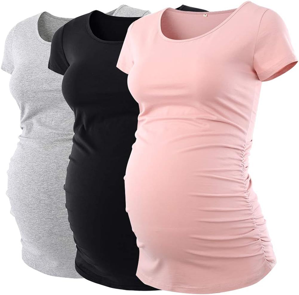 Liu & Qu Womens Maternity Classic Side Ruched T-Shirt Tops Mama Pregnancy Clothes | Amazon (US)