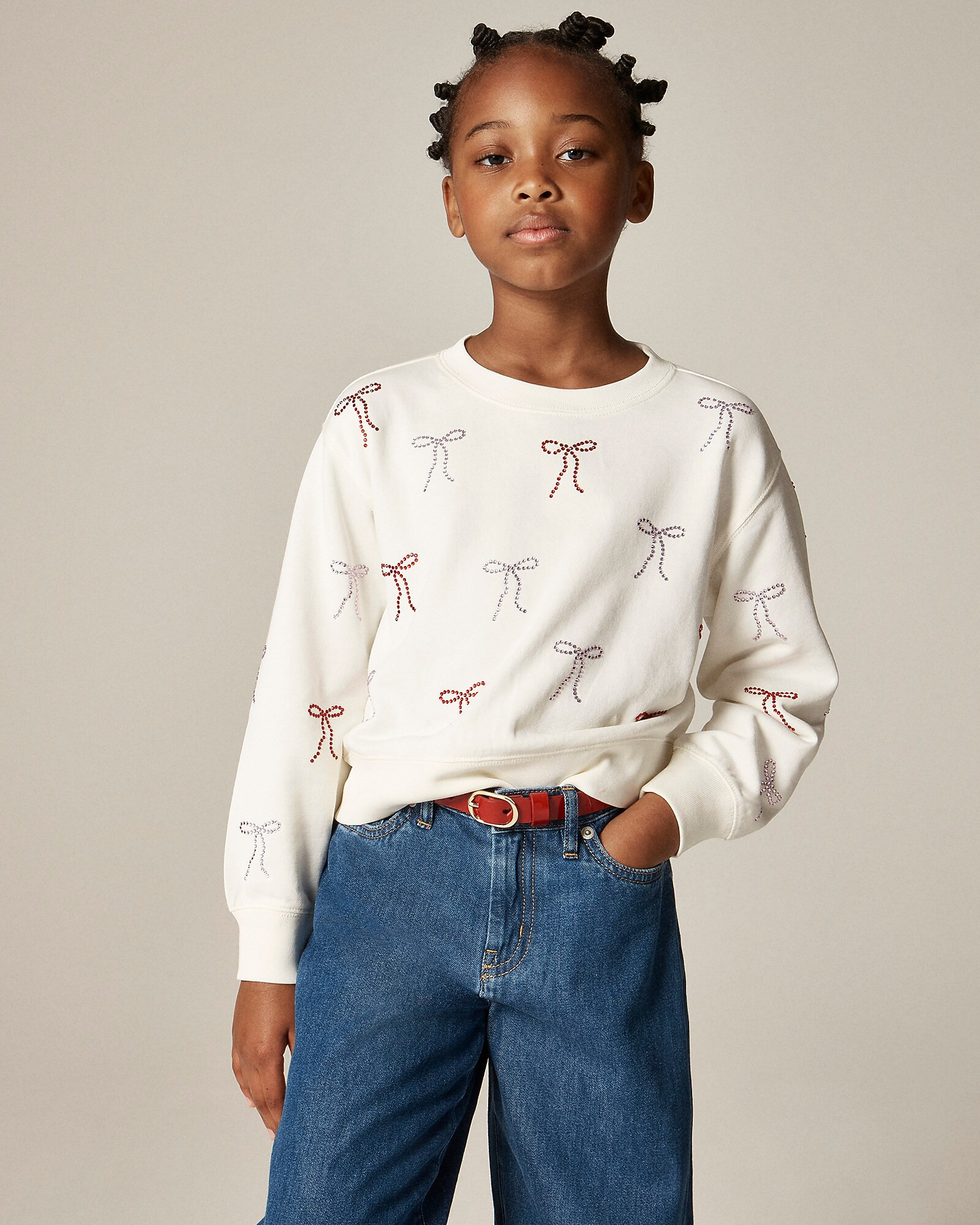 Girls' hotfix bow crewneck sweatshirt in terry | J. Crew US