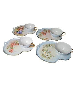 Vintage Snack Set Lunch Plate & Teacup~Florals & Fruit~Set Of 4~Mid Century | eBay | eBay US