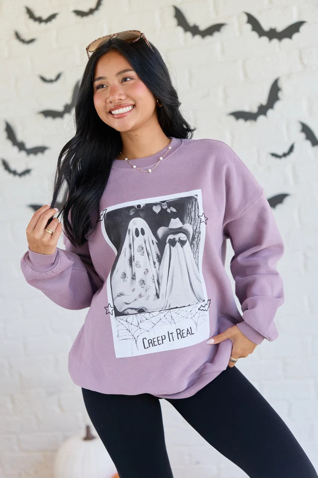 Creep It Real Dark Purple Graphic Sweatshirt | Pink Lily