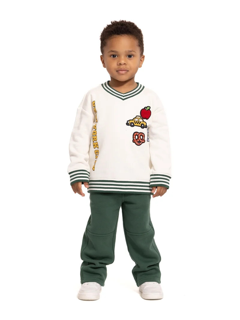 Wonder Nation Toddler Boys Embroidered Patch Graphic V Neck Sweatshirt, Sizes 12M-5T | Walmart (US)