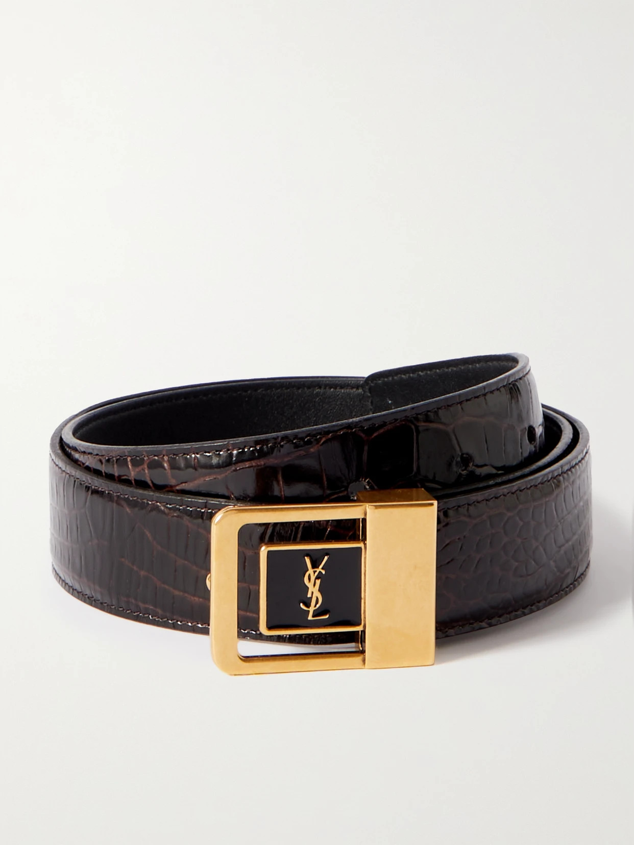 SAINT LAURENT - Croc-effect Leather Belt - Brown | NET-A-PORTER (UK & EU)