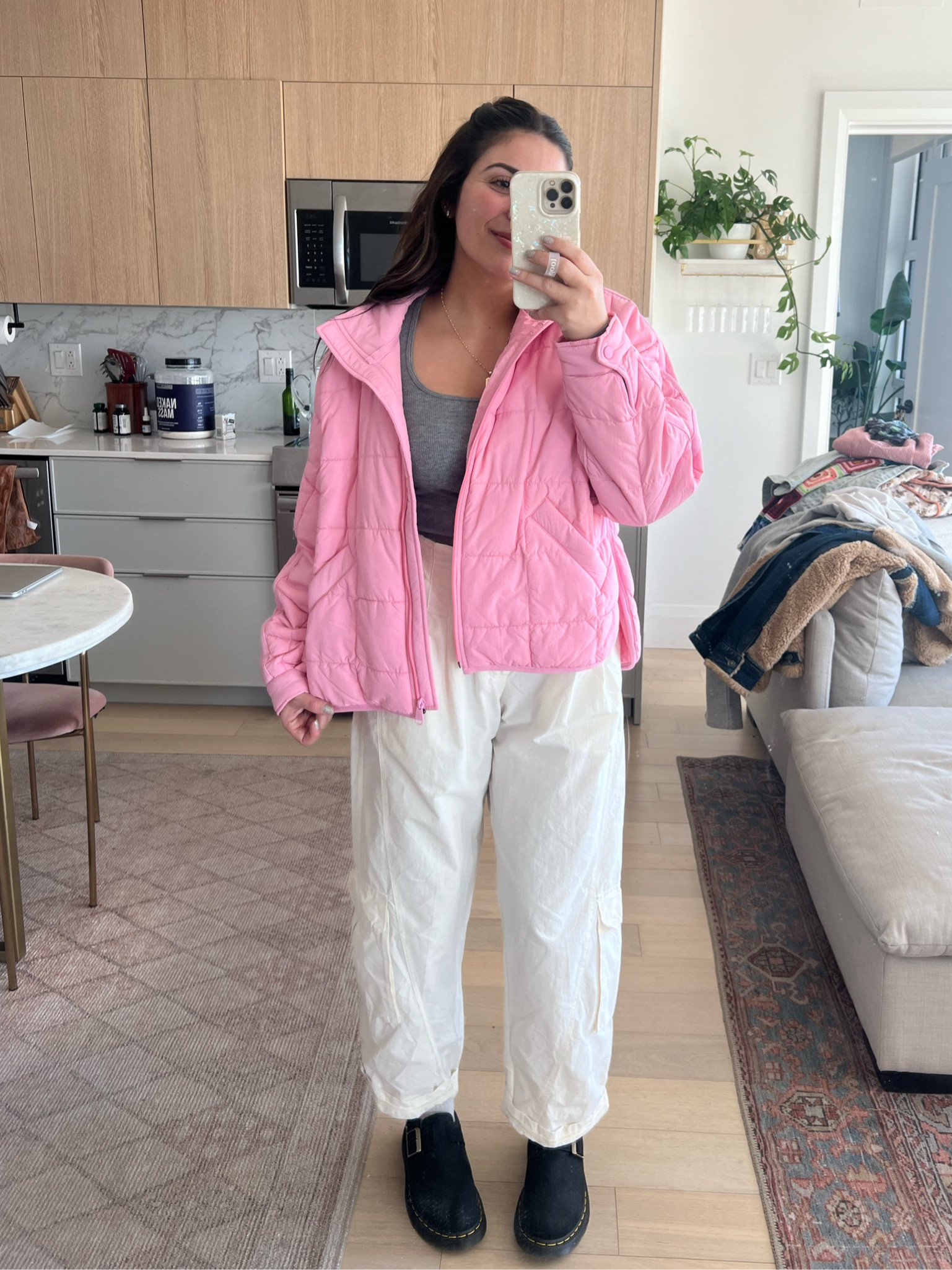 If there’s one thing I constantly wear, it’s this packable jacket from Free People movement! Super warm, and folds up into a tiny square. Love this as is or for layering under other jackets that aren’t as warm. 

Paired with my fave (also fp movement) cargos - so comfy + dr marten clogs. 

Sizing:
Dr martens - 7 (normally a 7.5)
Cargos - M true to size 
Jacket - M true to size 

#LTKSeasonal #LTKfindsunder100 #LTKstyletip