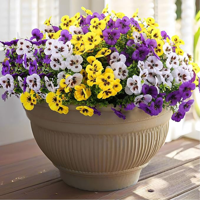 18 Pcs Artificial Fake Pansy Flowers for Outdoor, Faux Silk Pansies Spring Flowers for Outside fo... | Amazon (US)