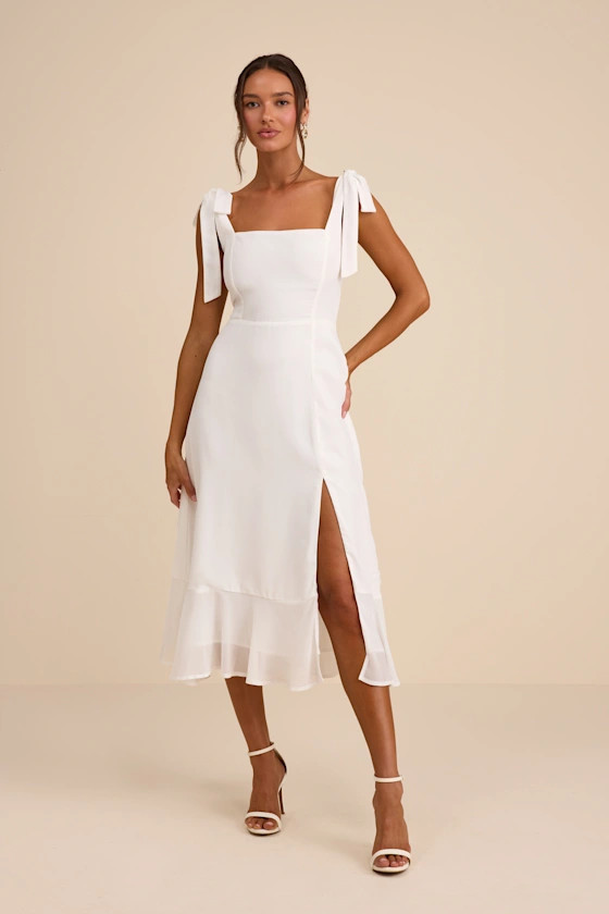 Summer Invite White Tie-Strap Tiered Midi Dress | Lulus