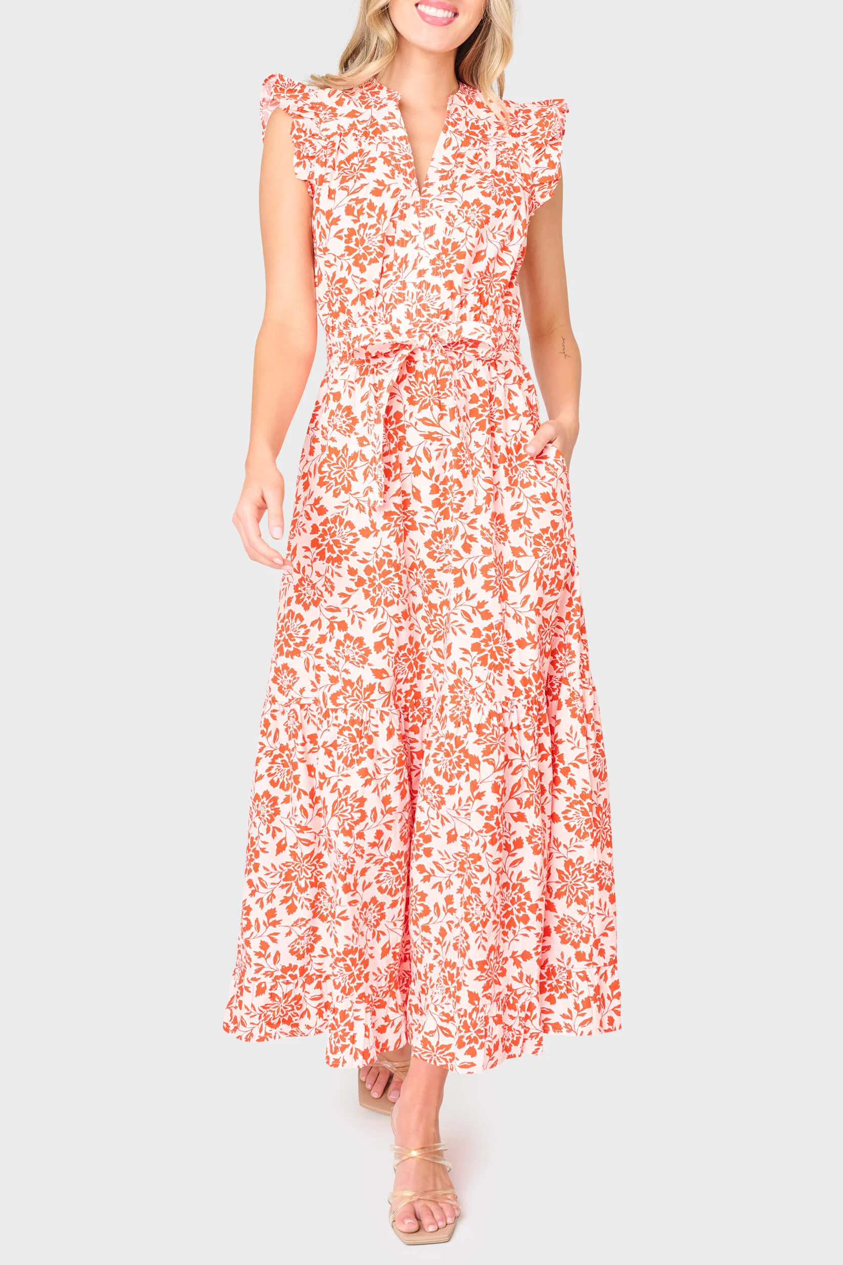 Notch Neck Flutter Sleeve Maxi Dress | Summer Floral | Gibsonlook | Gibsonlook