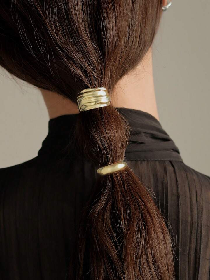 2pcs/Set Women's Golden Fashionable Ponytail Holder Hair Clip Street Bow | SHEIN