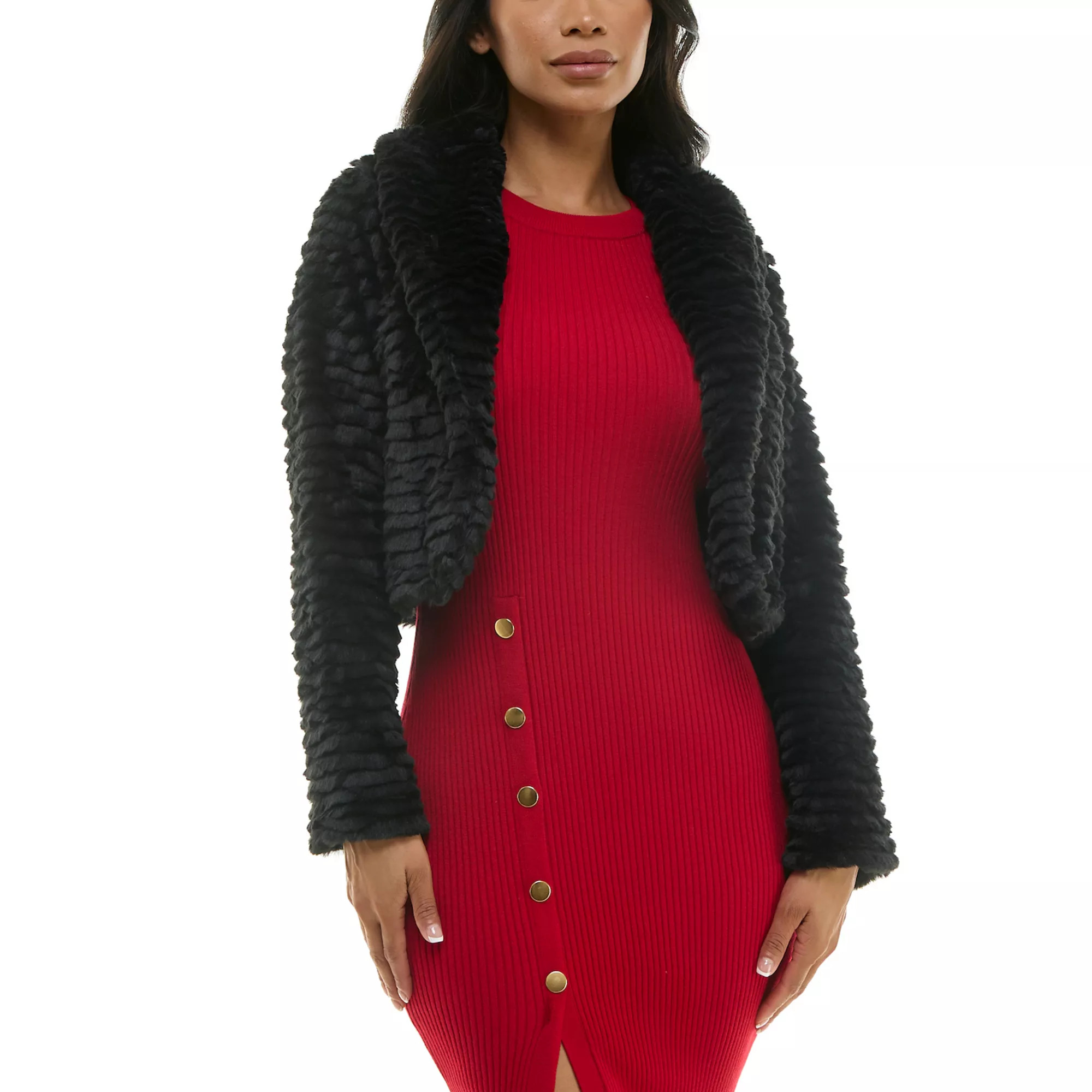 Women's Nina Leonard Curved Faux Fur Bolero | Kohl's