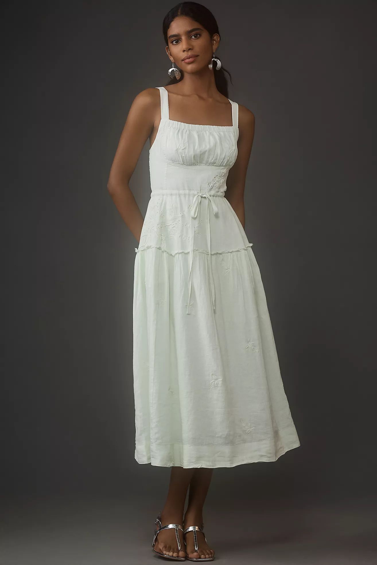 By Anthropologie Square-Neck Linen Midi Dress | Anthropologie (US)