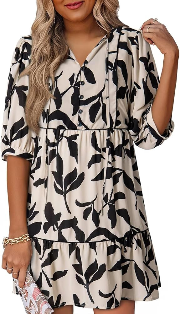 Dokotoo Womens Boho Floral Dress 2025 Summer V-Neck Half Sleeve Empire Waist Dress Flowy Mini Cas... | Amazon (US)