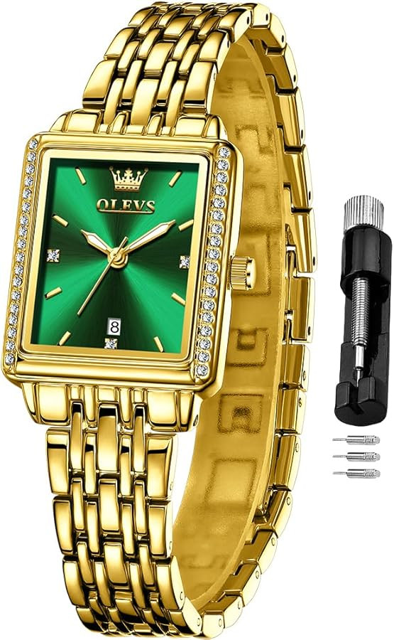 OLEVS Square Watches for Women Dress Analog Small Female Watch Stainless Steel Waterproof Luminou... | Amazon (US)