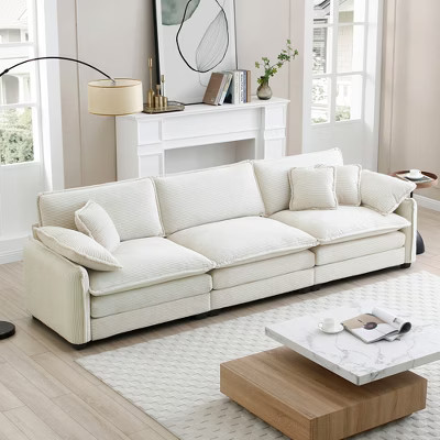 Christopher Knight Home Johnson Mid-Century Modern 115.34" Wood and Corduroy Upholstered 3-Seater Sectional Sofa, Beige | Target