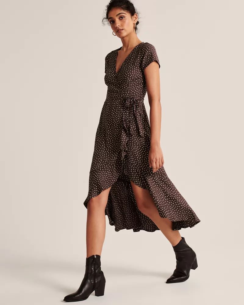 Short-Sleeve Ruffle Hem Midi Dress | Abercrombie & Fitch US & UK