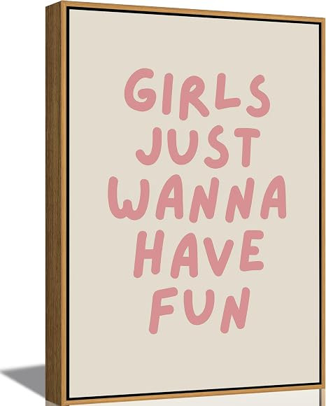 Framed Inspirational Canvas Wall Art,Girls Just Wanna Have Fun Pink Positive Affirmations Quote P... | Amazon (US)