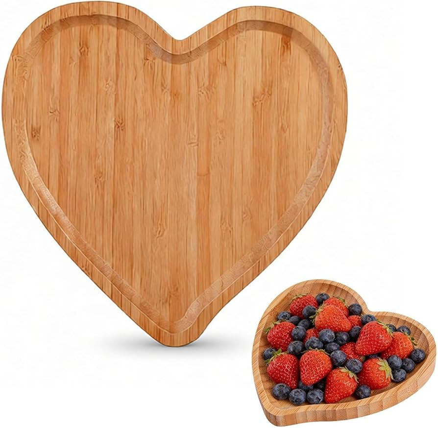 Heart Shaped Plate Wooden Serving Tray,Valentines Cheese Board Salad Plate,10.6inch Decorative Mi... | Amazon (US)