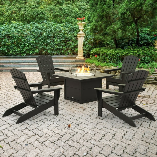 POLYWOOD Gulf Shores Adirondack Conversation Set with Fire Pit Table, 5pc | Sam's Club