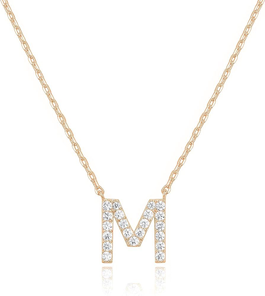 PAVOI 14K Yellow Gold Plated Cubic Zirconia Initial Necklace | Letter Necklaces for Women | Amazon (US)