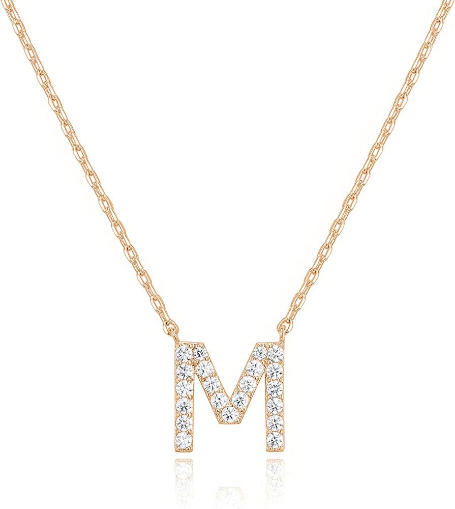 Amazon.com: PAVOI 14K Yellow Gold Plated Cubic Zirconia Initial Necklace | Letter Necklaces for W... | Amazon (US)