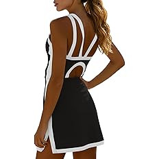 Fisoew Womens Tennis Mini Dress with Built-in Shorts & Bra Open Back Sleeveless Golf Gym Workout ... | Amazon (US)