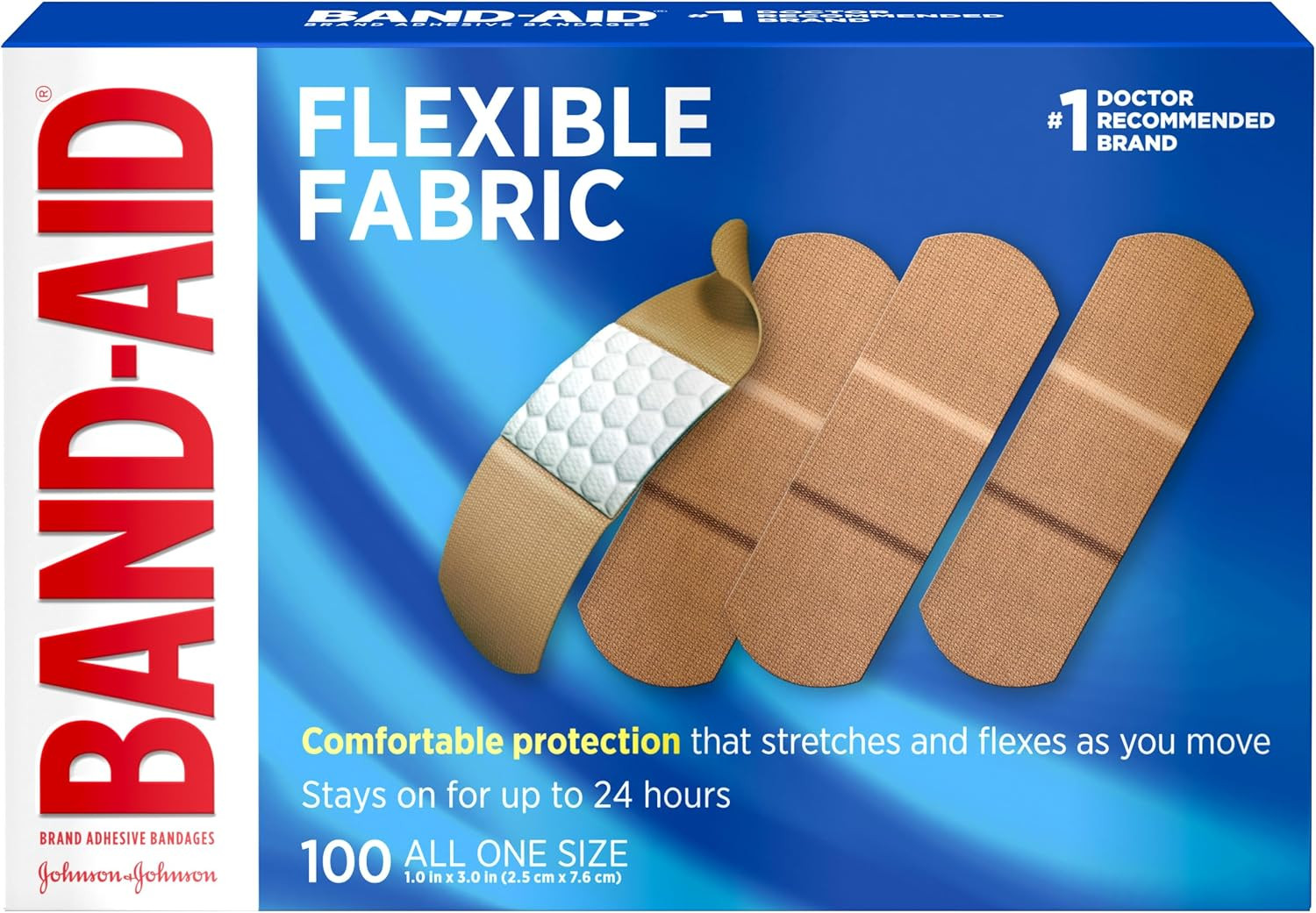 Band-Aid Brand Flexible Fabric Adhesive Bandages for Wound Care and First Aid, All One Size, 100 Count | Amazon (US)