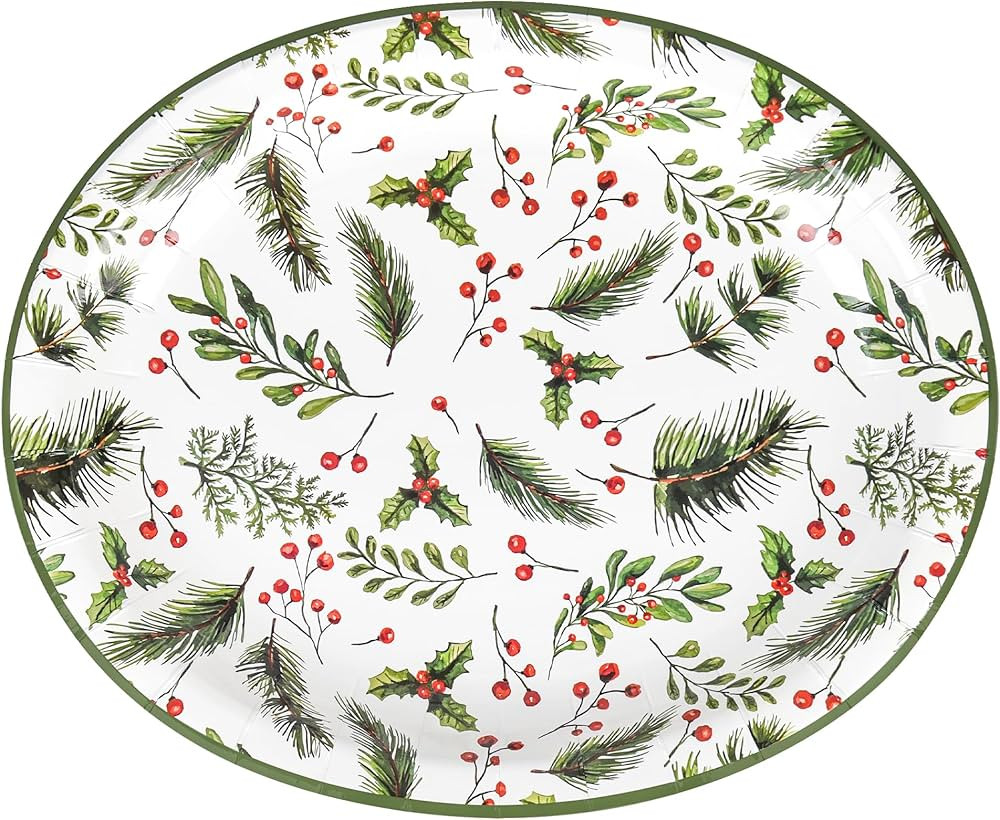50Pcs Christmas Oval Paper Plates Holly Berries Disposable Holiday Serving Dish 10" x 12" Winter ... | Amazon (CA)