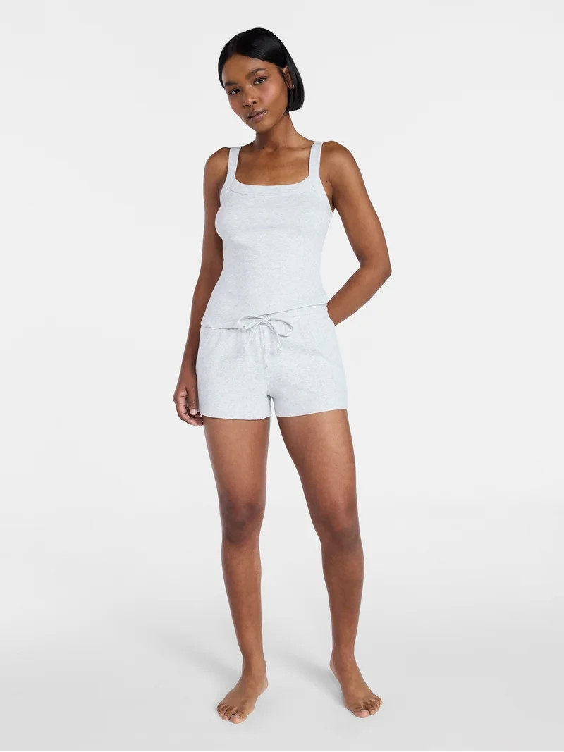 No Boundaries Rib Tank Top and Shorts Sleep Set, 2-Piece, Women's XXS-3X | Walmart (US)