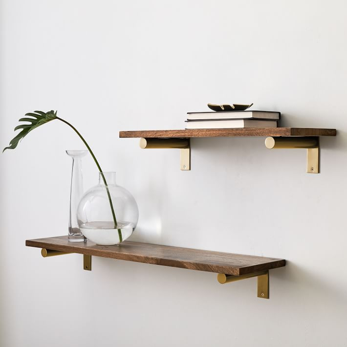 Linear Burnt Wax Wood Wall Shelves with Jordan Brackets | West Elm (US)