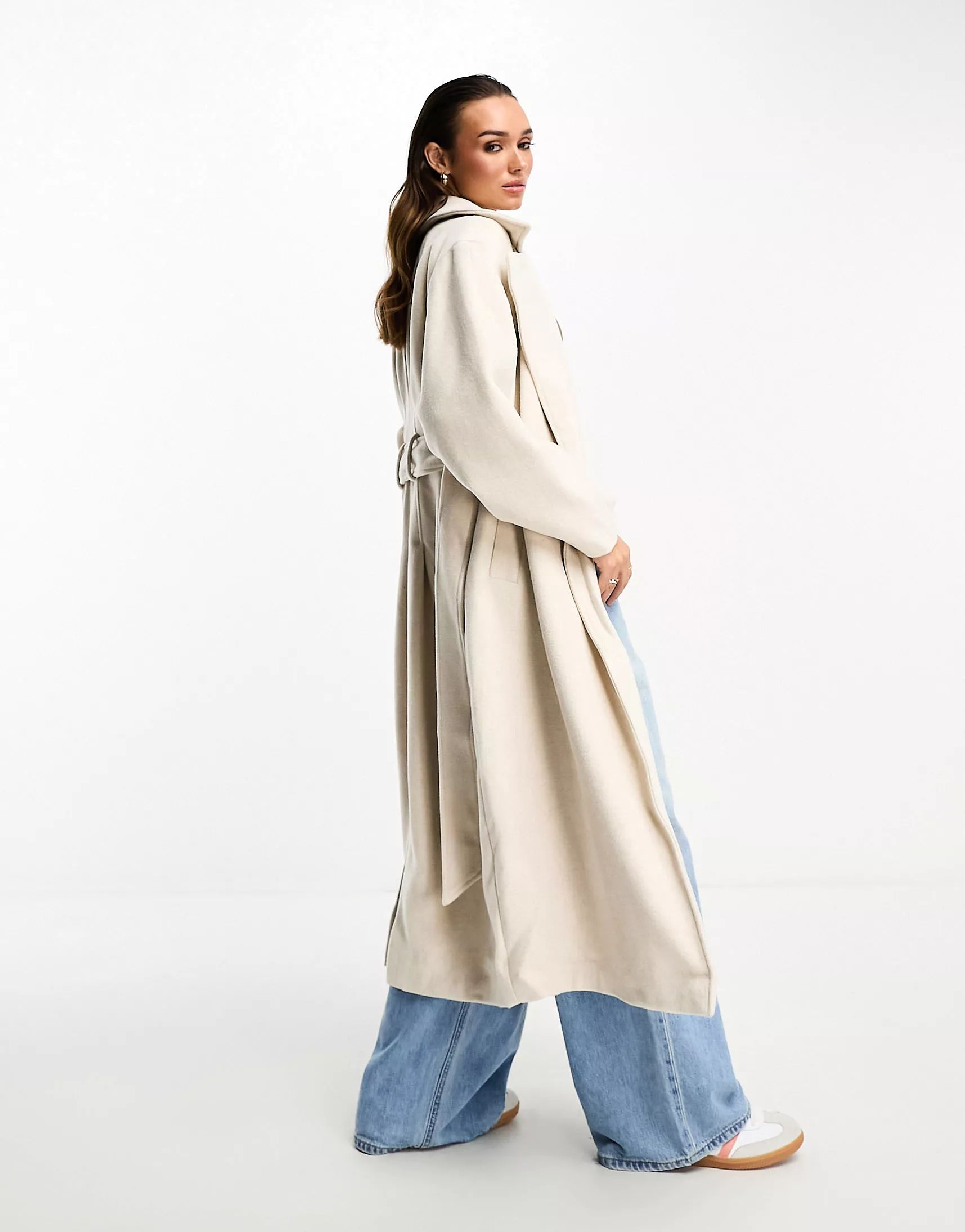 ASOS EDITION belted longline wool mix coat in cream | ASOS (Global)