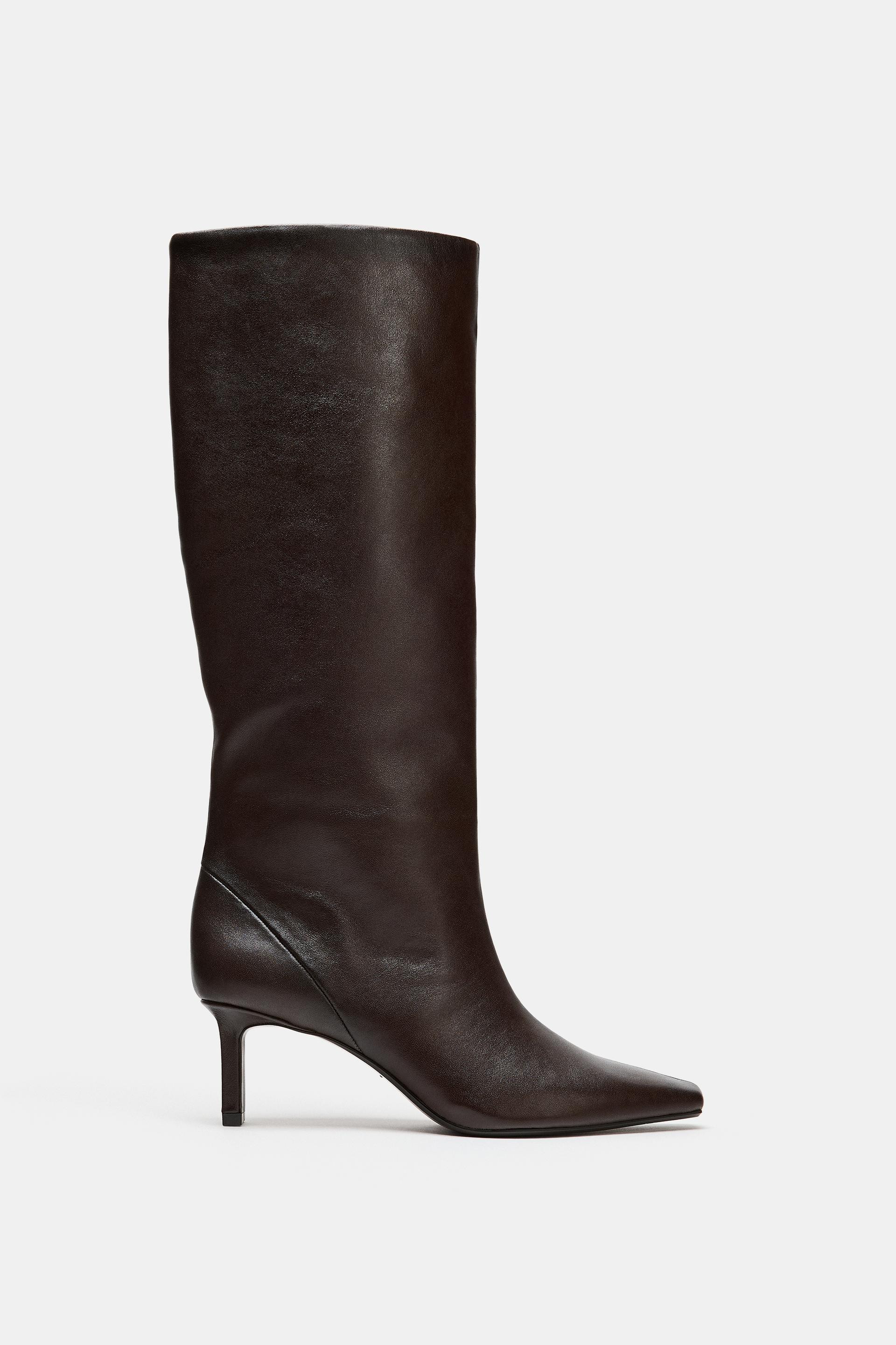 Zara - Leather Heeled Boots - Brown - 6 - Woman | Zara Canada