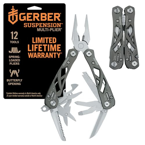 Gerber Gear Suspension 12-in-1 EDC Multi-Plier Multitool with Pocket Knife, Needle Nose Pliers, Wire Cutters and More, Gifts for Men, Camping and Survival, Grey | Amazon (US)