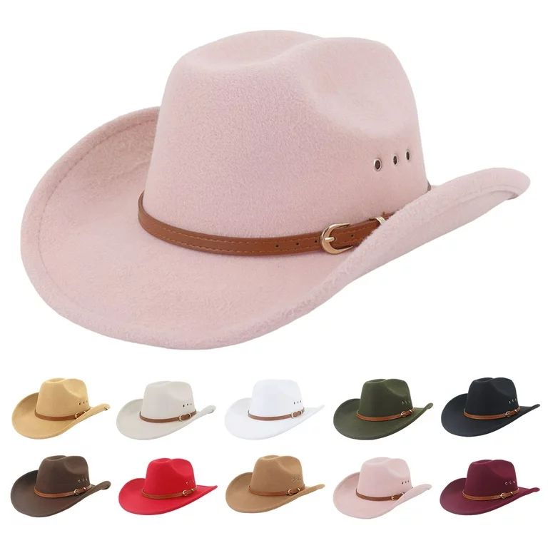 rygai Ethnic Style Wide Brim Hemming Faux Leather Belt Decor Jazz Hat Western Cowboy Cowgirl Fedo... | Walmart (US)