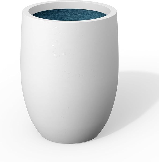 Kante 16.5 Inch Tall Concrete Planter, Large Indoor Outdoor Plant Pot with Drainage, Smooth White... | Amazon (US)